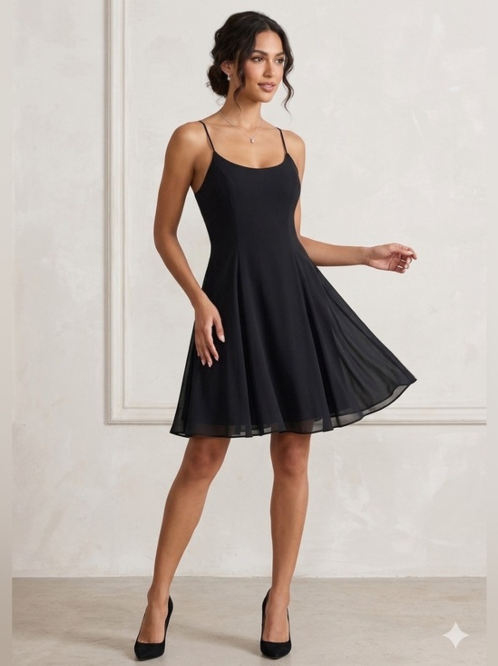 Hampton Nites Women’s 8 Black Chiffon Strappy A-Line Cocktail Dress M Classic